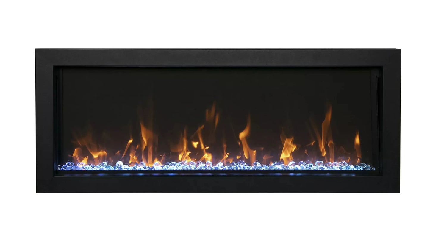 Amantii Panorama BI Extra Slim 50" Indoor / Outdoor Full View Smart Built-in Electric Fireplace With Black Steel Surround