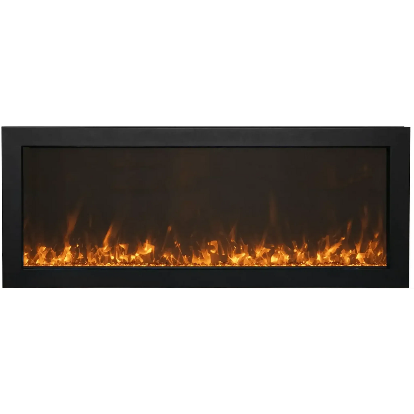 Amantii Panorama BI Slim 88" Indoor / Outdoor Full View Smart Built-in Electric Fireplace With Black Steel Surround