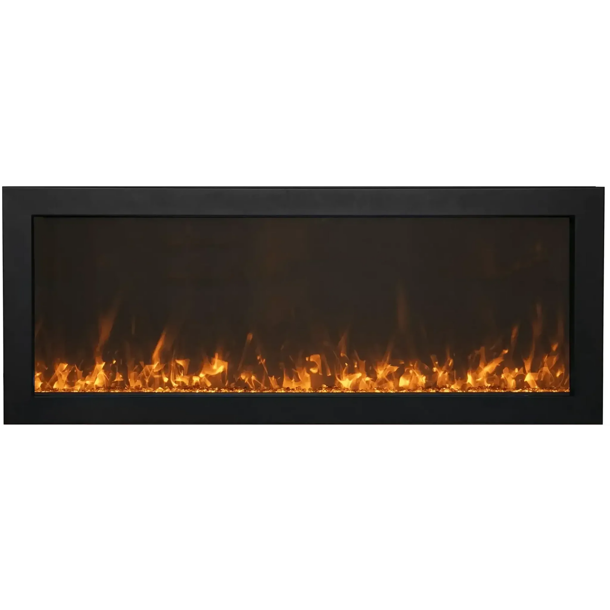 Amantii Panorama BI Slim 88" Indoor / Outdoor Full View Smart Built-in Electric Fireplace With Black Steel Surround