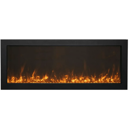 Amantii Panorama BI Slim 88" Indoor / Outdoor Full View Smart Built-in Electric Fireplace With Black Steel Surround