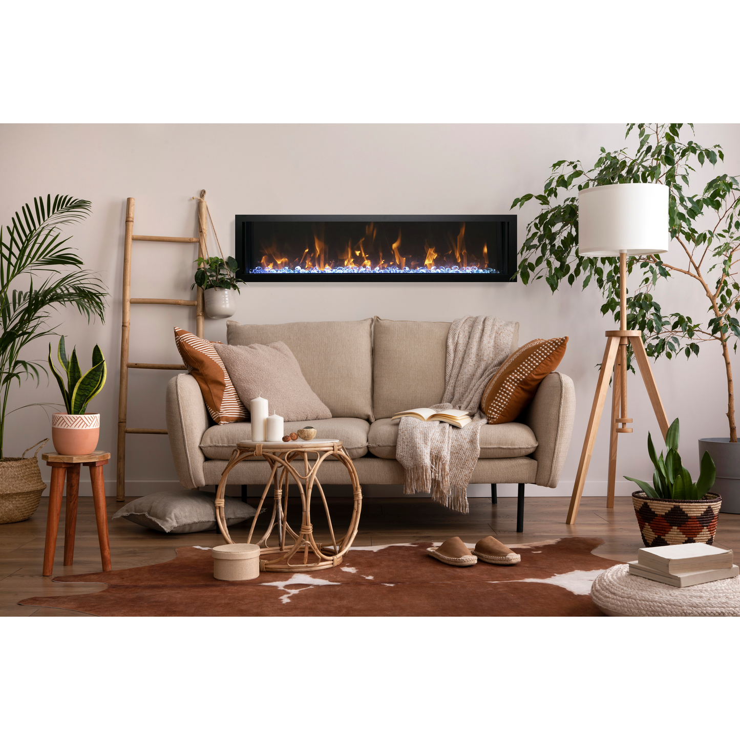 Amantii Panorama BI Slim 88" Indoor / Outdoor Full View Smart Built-in Electric Fireplace With Black Steel Surround