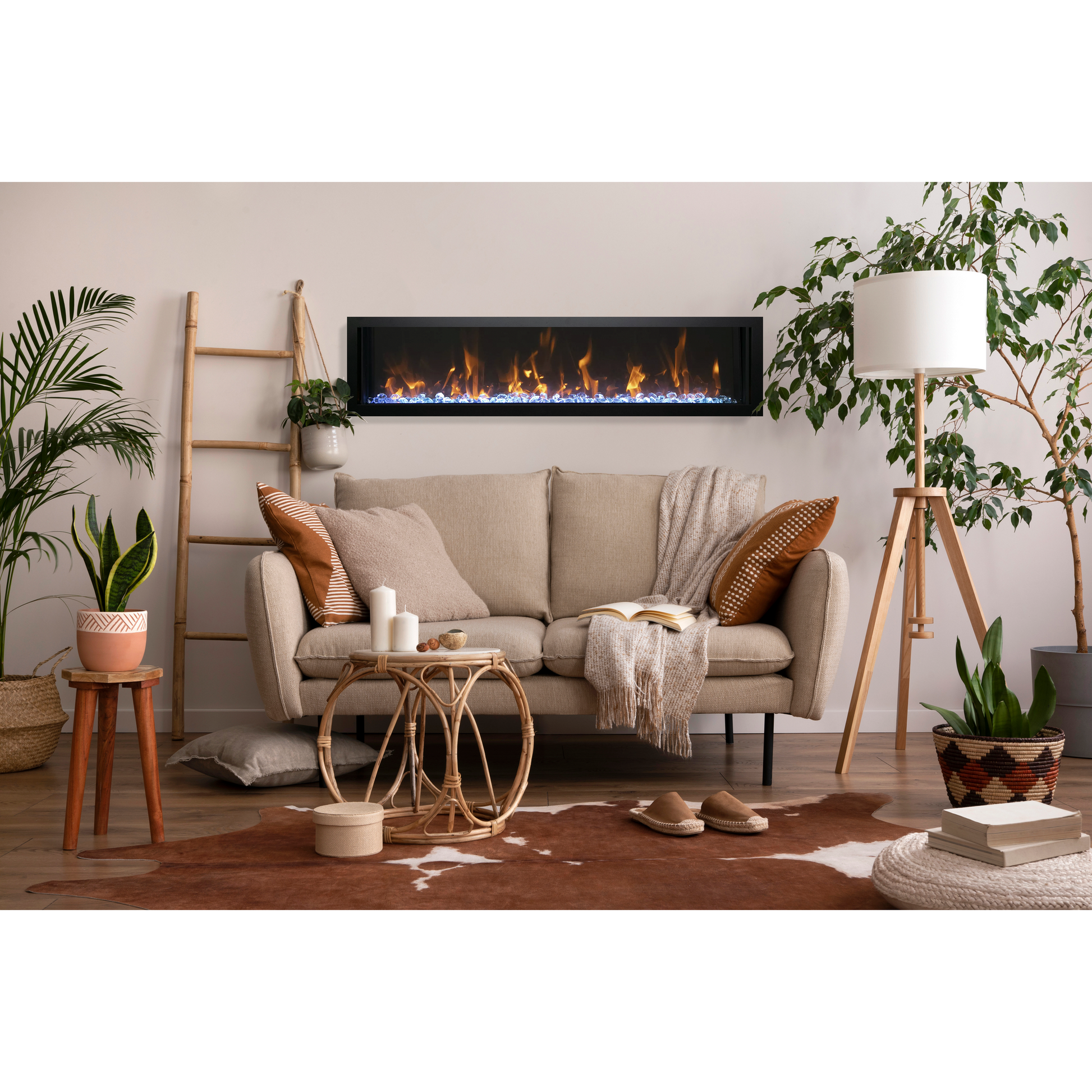 Amantii Panorama BI Slim 88" Indoor / Outdoor Full View Smart Built-in Electric Fireplace With Black Steel Surround