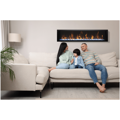 Amantii Panorama BI Slim 88" Indoor / Outdoor Full View Smart Built-in Electric Fireplace With Black Steel Surround
