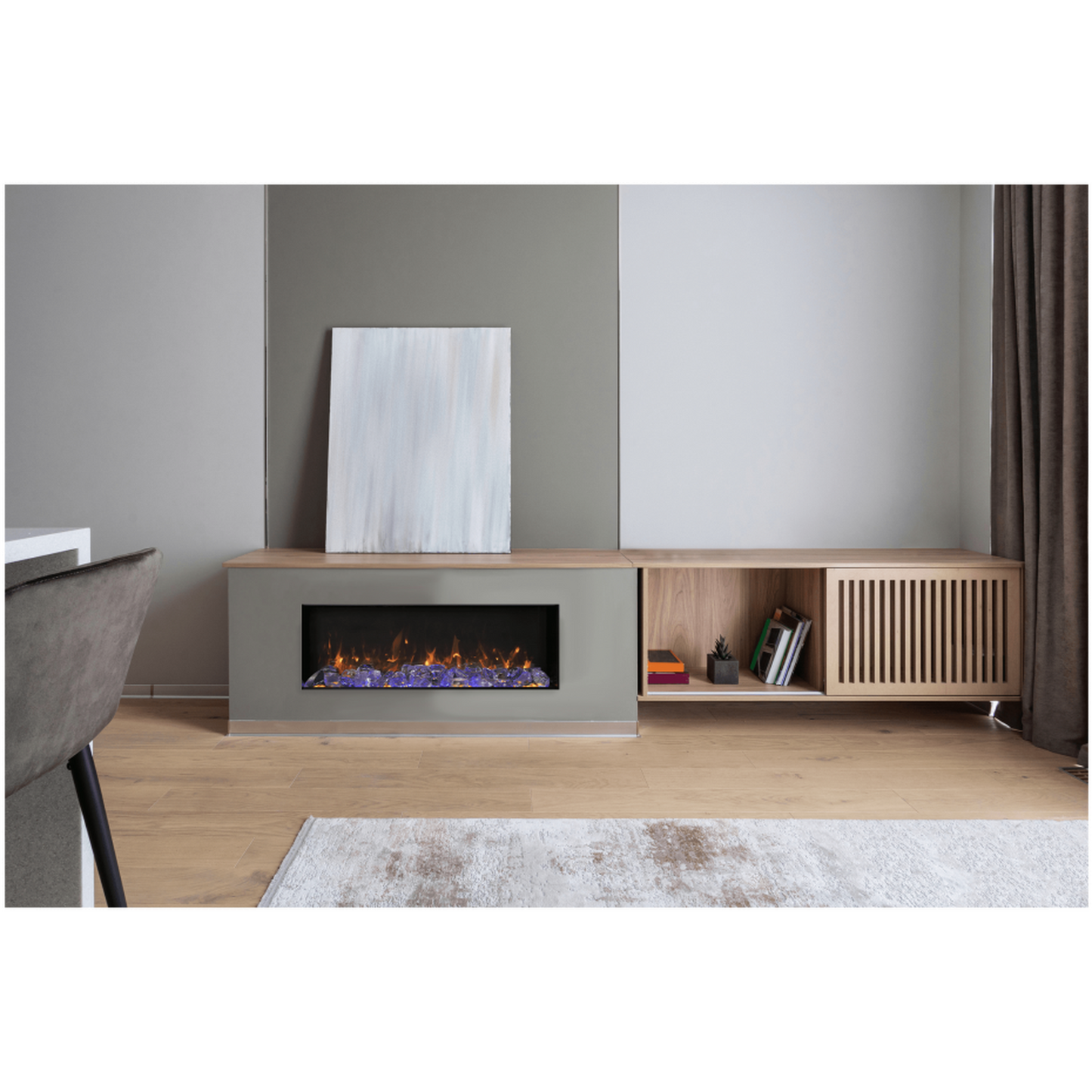 Amantii Panorama BI Slim 88" Indoor / Outdoor Full View Smart Built-in Electric Fireplace With Black Steel Surround