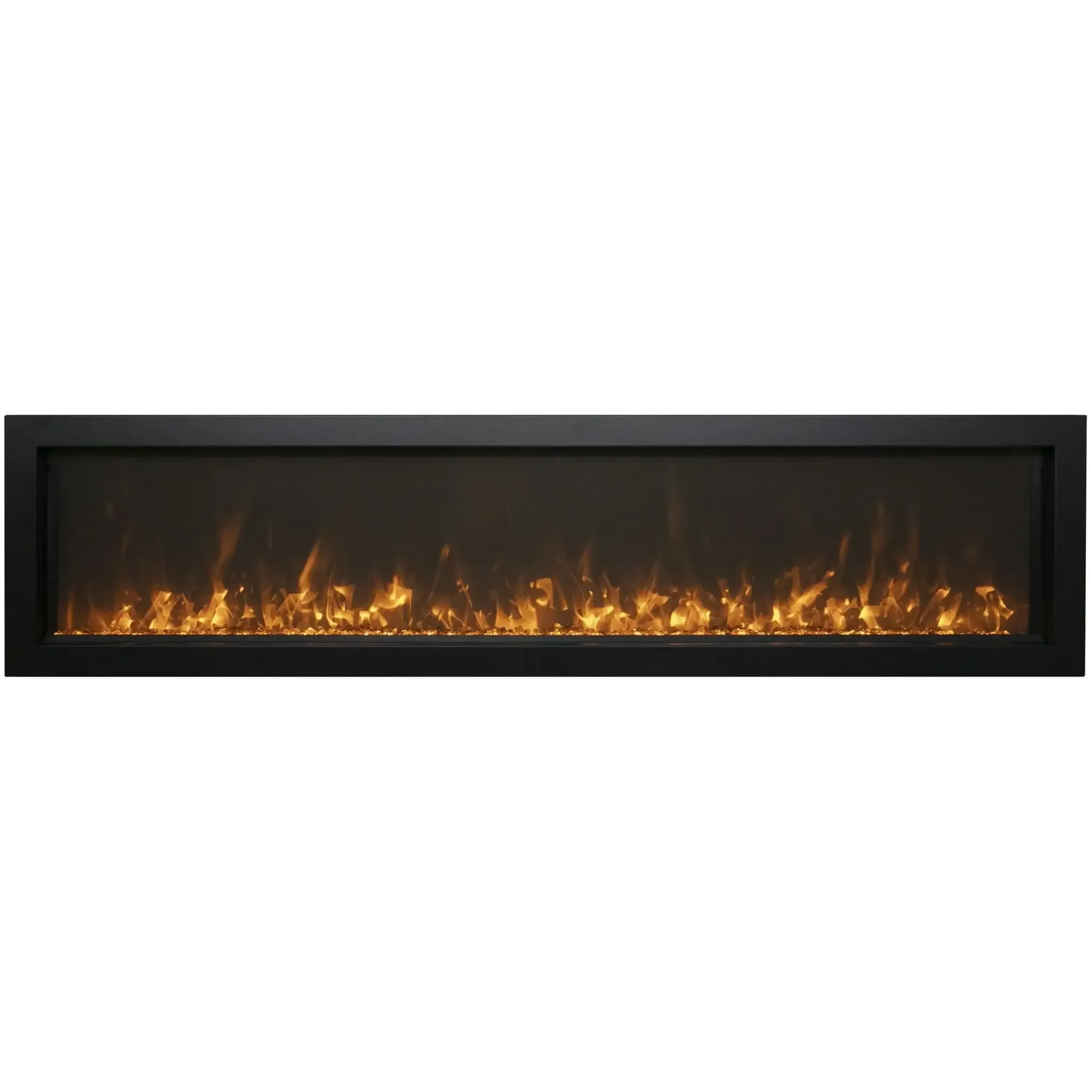 Amantii Panorama BI Slim 88" Indoor / Outdoor Full View Smart Built-in Electric Fireplace With Black Steel Surround