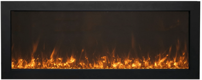 Amantii Panorama BI Slim 88" Indoor / Outdoor Full View Smart Built-in Electric Fireplace With Black Steel Surround