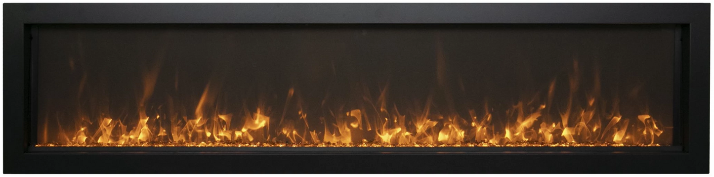 Amantii Panorama BI Slim 88" Indoor / Outdoor Full View Smart Built-in Electric Fireplace With Black Steel Surround