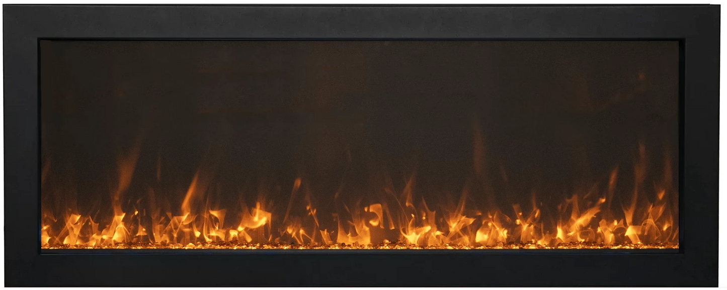 Amantii Panorama BI Slim 72" Indoor / Outdoor Full View Smart Built-in Electric Fireplace With Black Steel Surround