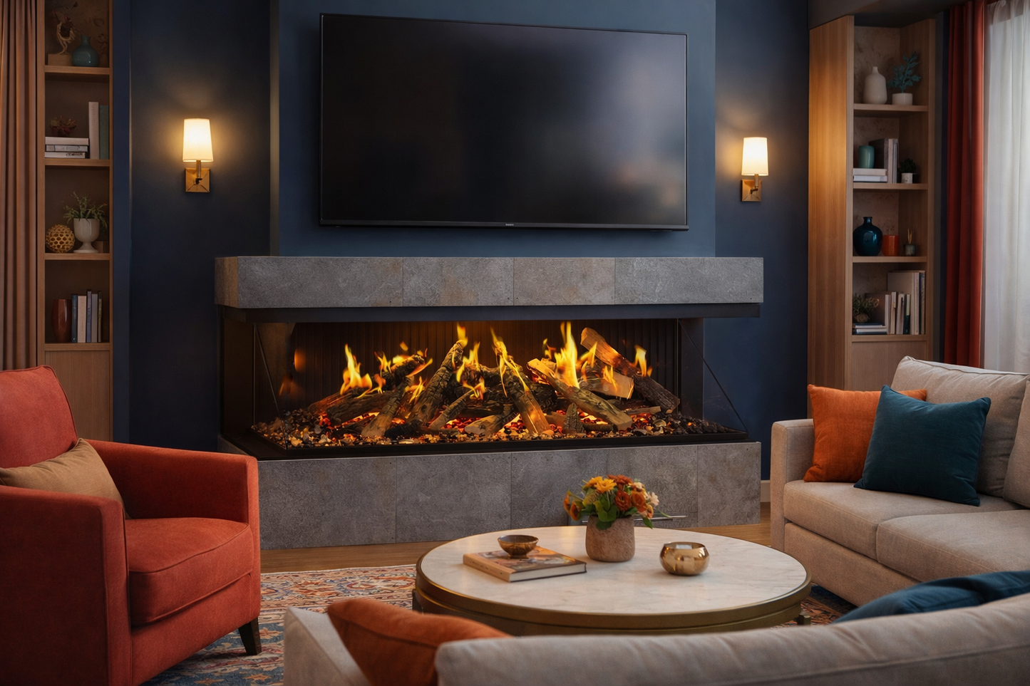 Amantii Signature MultiView Holo 55" 3-Sided Indoor Electric Fireplace