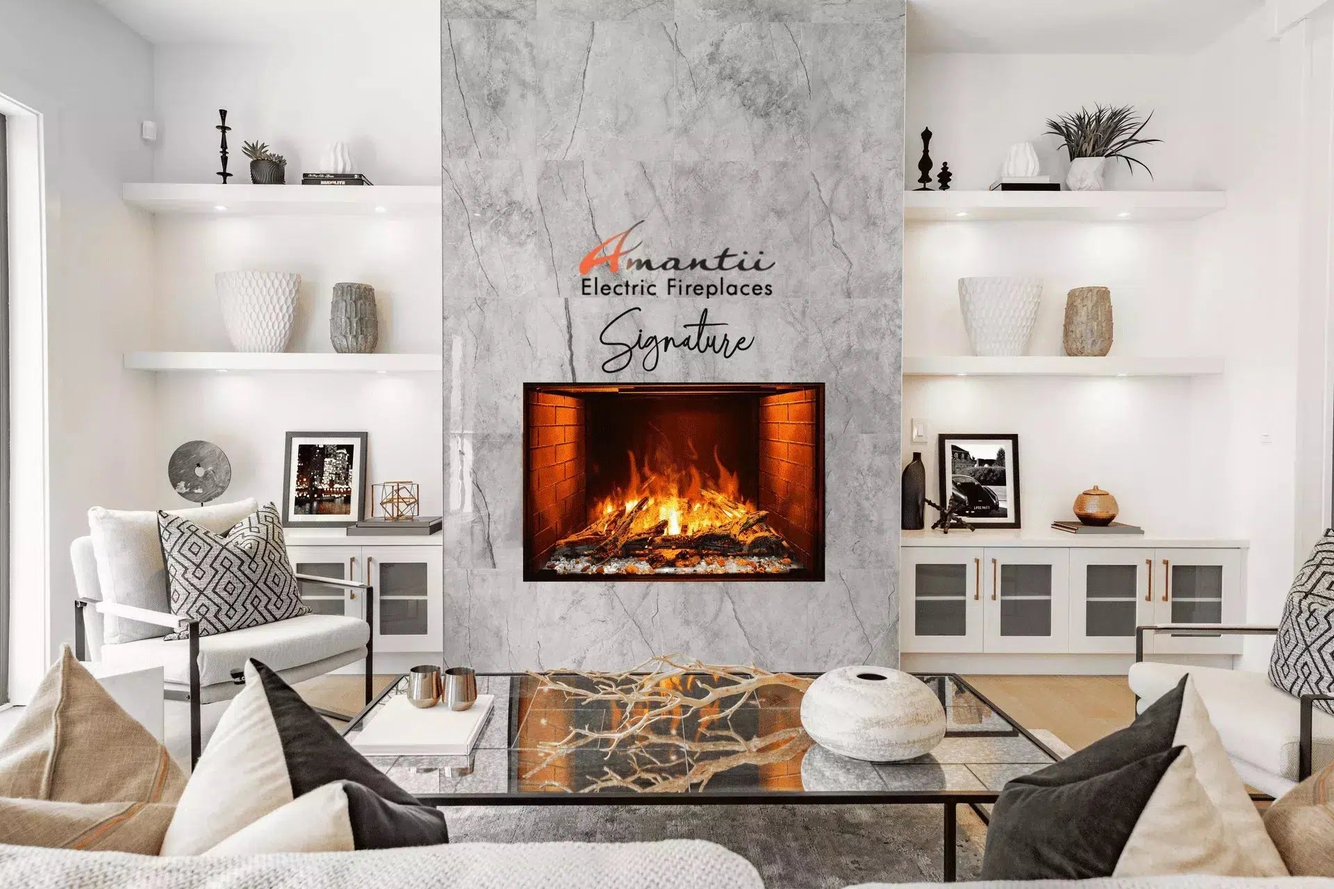 Amantii Signature Series 38" Traditional Built-in Electric Fireplace Featuring Optimyst Technology Patented by Dimplex With Ice Media Kit