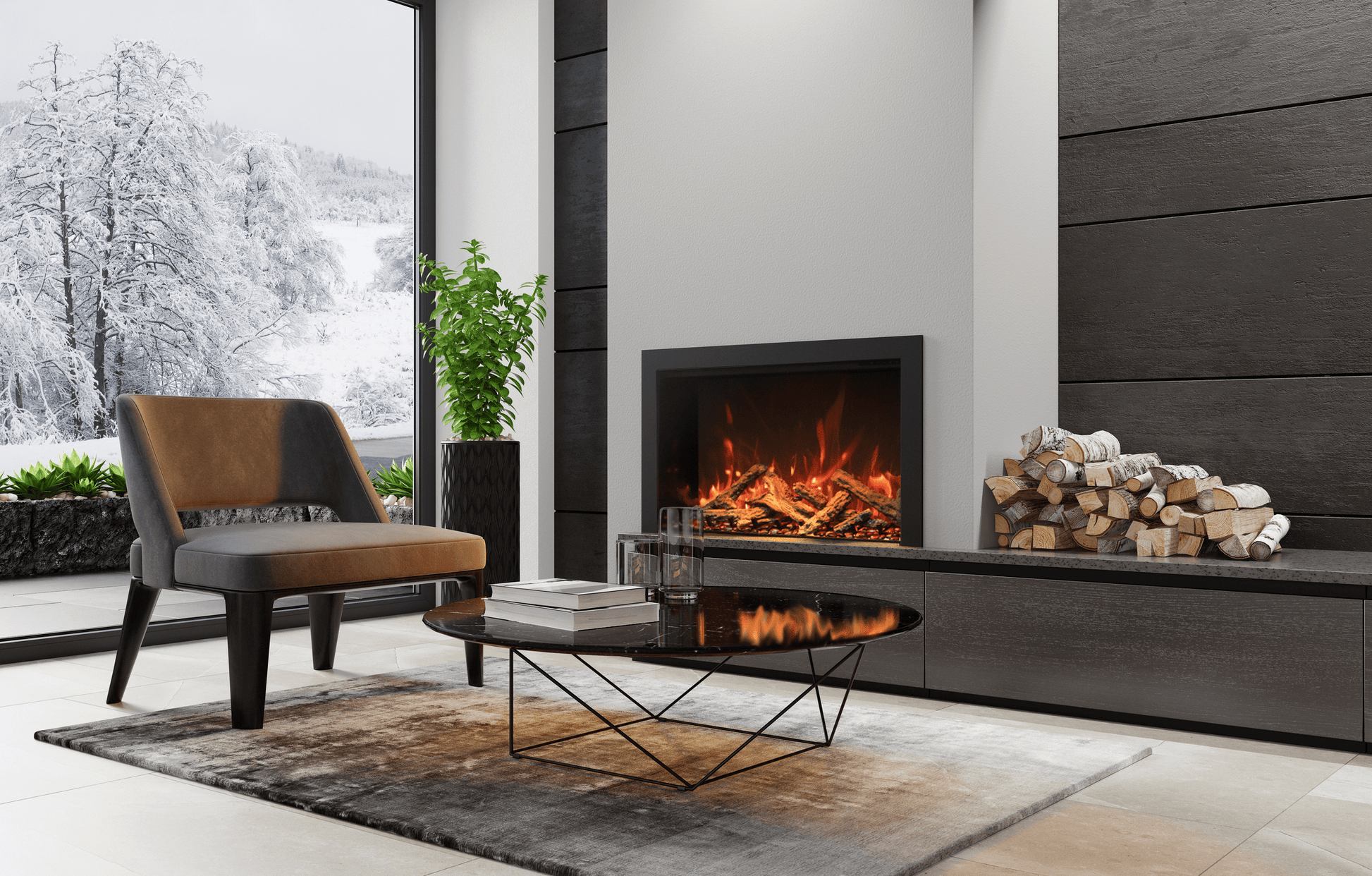 Amantii Traditional Bespoke 30" Indoor/Outdoor Smart Electric Fireplace Insert