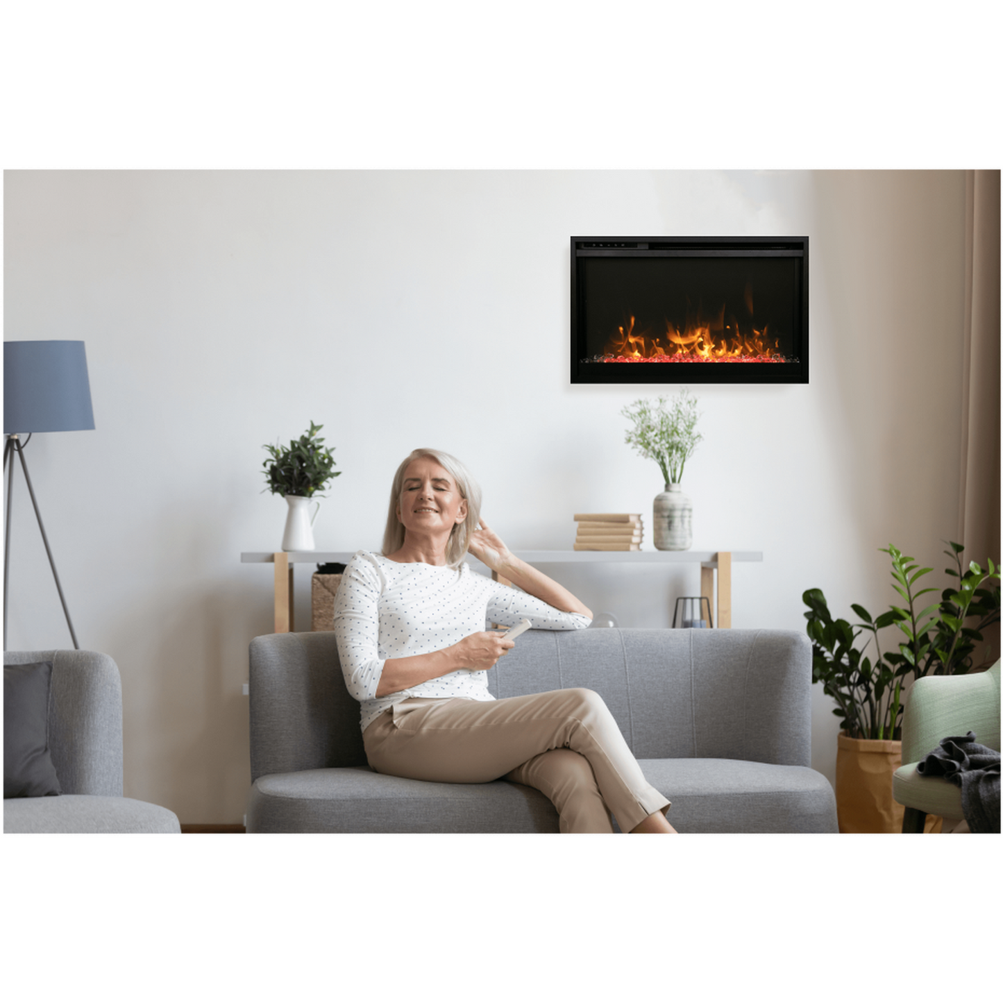 Amantii Traditional Xtraslim 26" Smart Electric Fireplace With Clear Glass Media