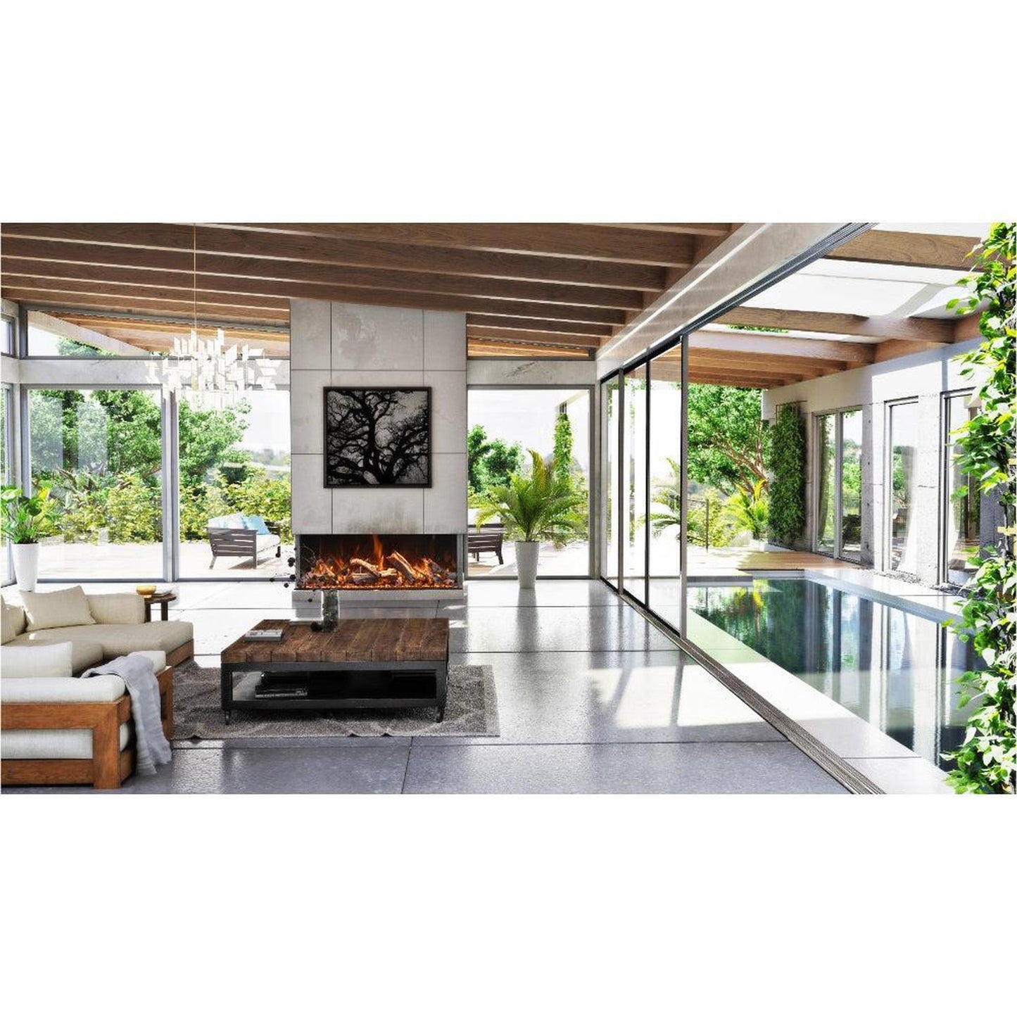 Amantii Tru View Bespoke 45" 3-Sided Indoor / Outdoor Electric Fireplace