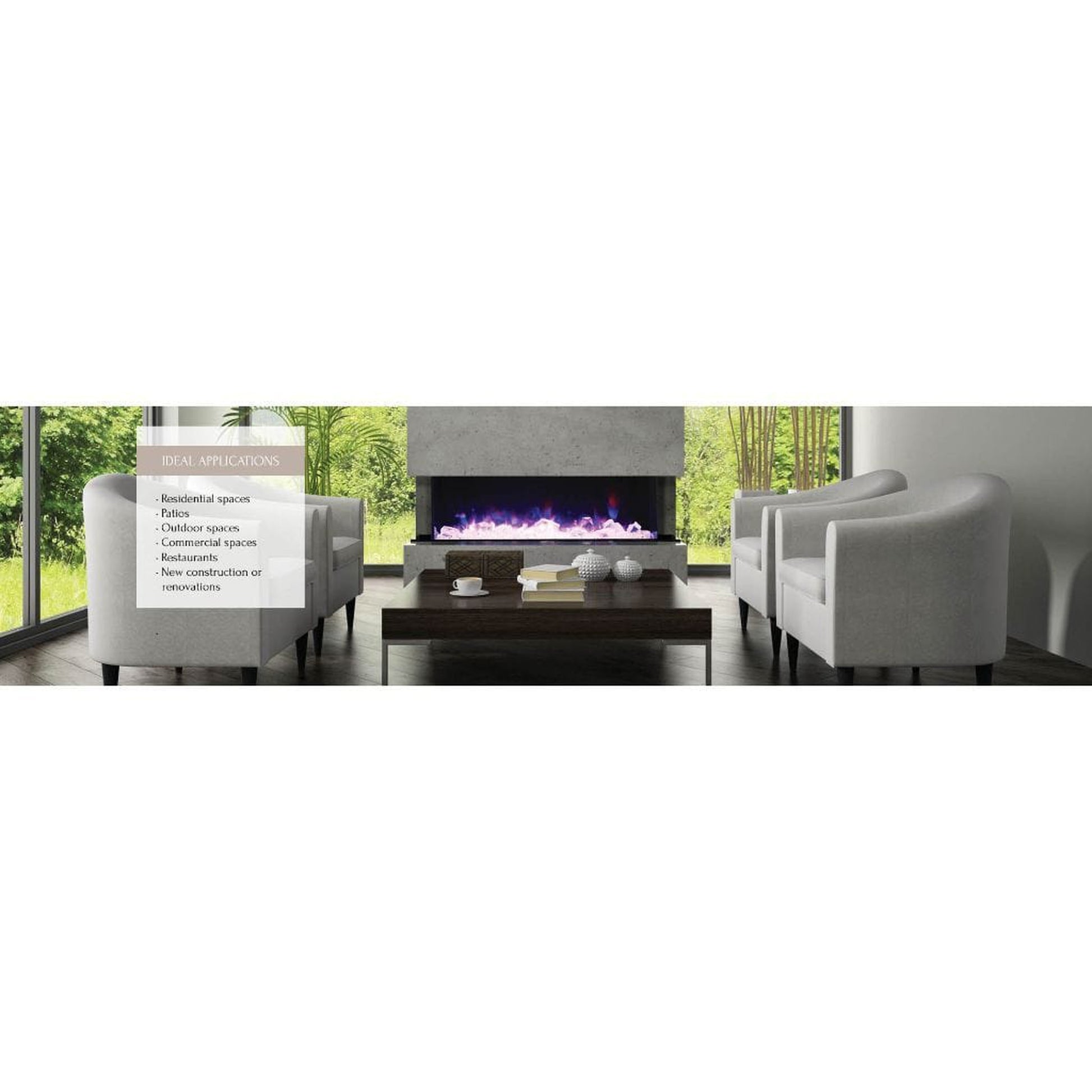 Amantii Tru View XL Deep 72" 3-Sided Indoor / Outdoor Built-in Electric Fireplace