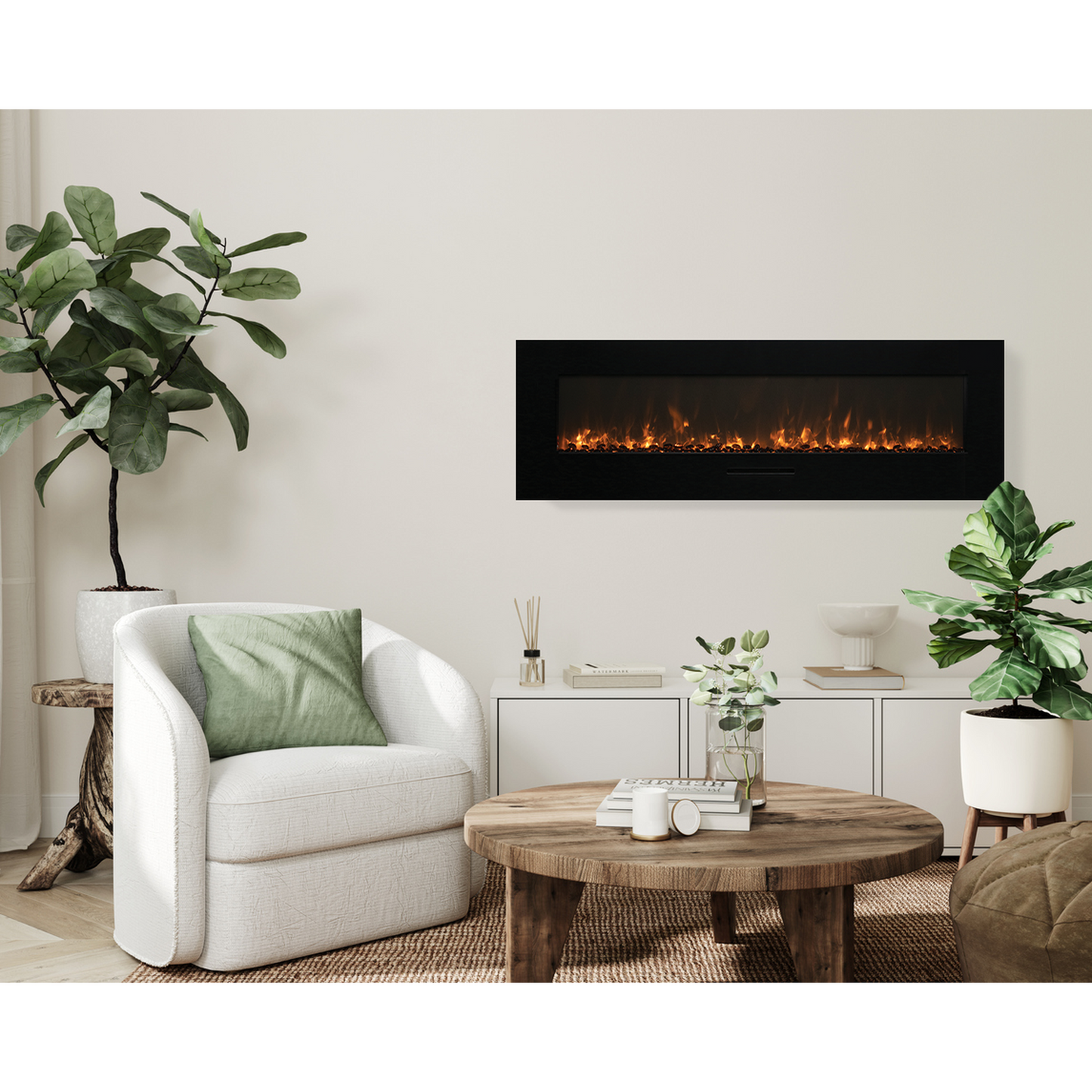 Amantii Wall Mount/Flush Mount 26" Electric Fireplace With Glass Surround and Log Set