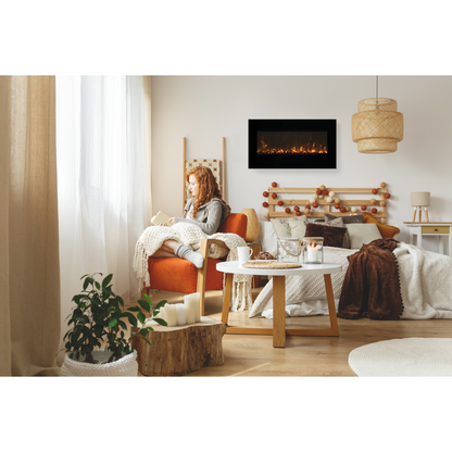Amantii Wall Mount/Flush Mount 26" Electric Fireplace With Glass Surround and Log Set