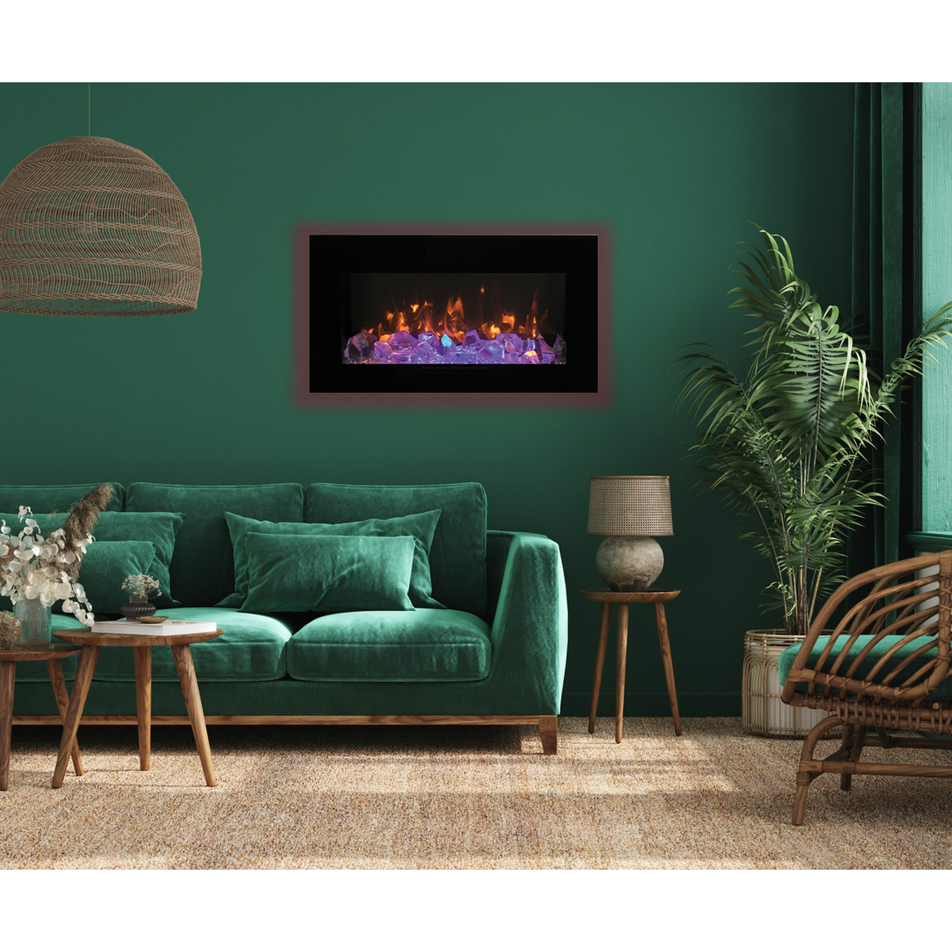 Amantii Wall Mount/Flush Mount 26" Electric Fireplace With Glass Surround and Log Set