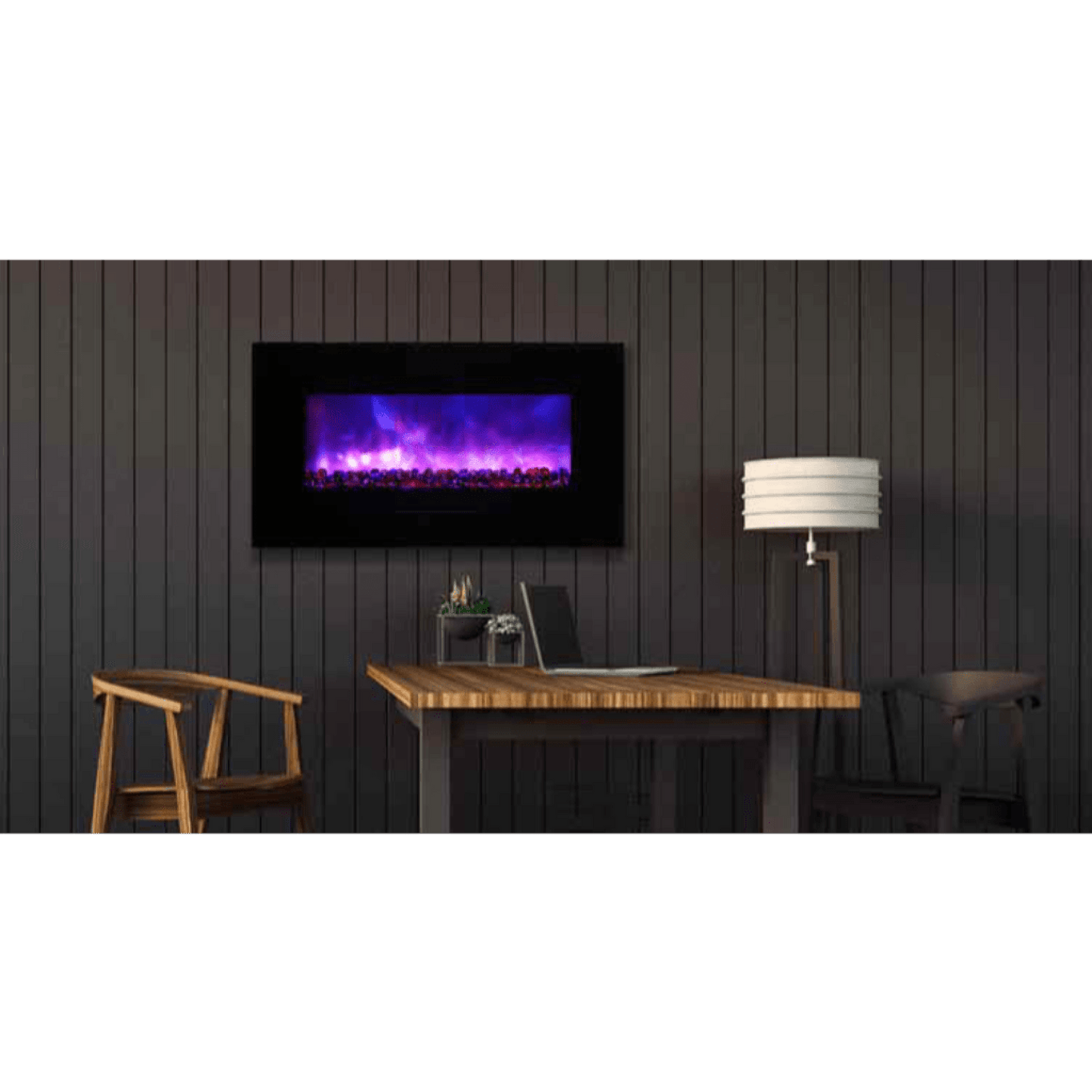 Amantii Wall Mount/Flush Mount 50" Vent-Free Electric Fireplace With Glass Surround and Log Set