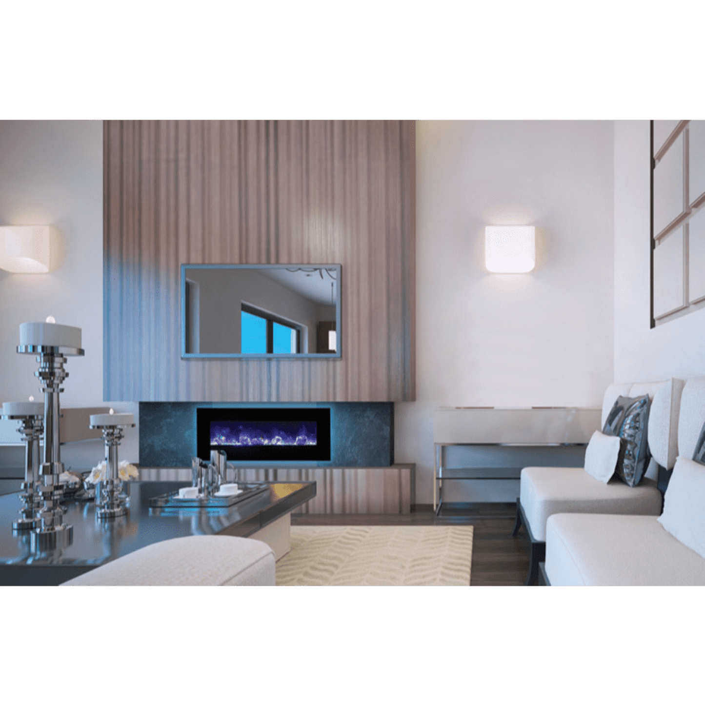 Amantii Wall Mount/Flush Mount 50" Vent-Free Electric Fireplace With Glass Surround and Log Set