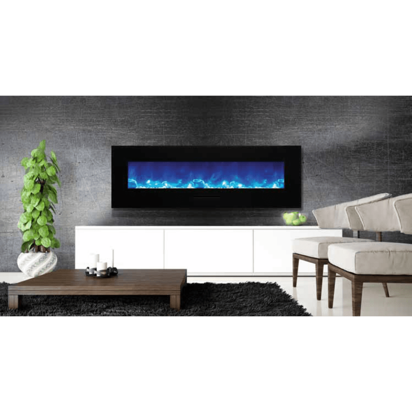 Amantii Wall Mount/Flush Mount 50" Vent-Free Electric Fireplace With Glass Surround and Log Set