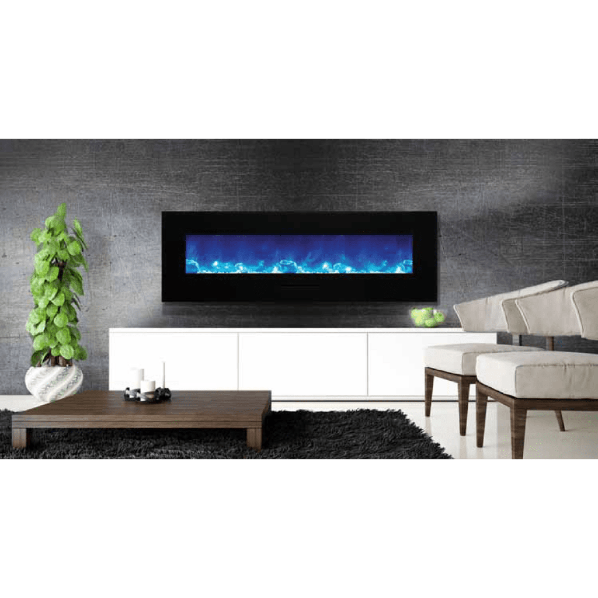 Amantii Wall Mount/Flush Mount 50" Vent-Free Electric Fireplace With Glass Surround and Log Set