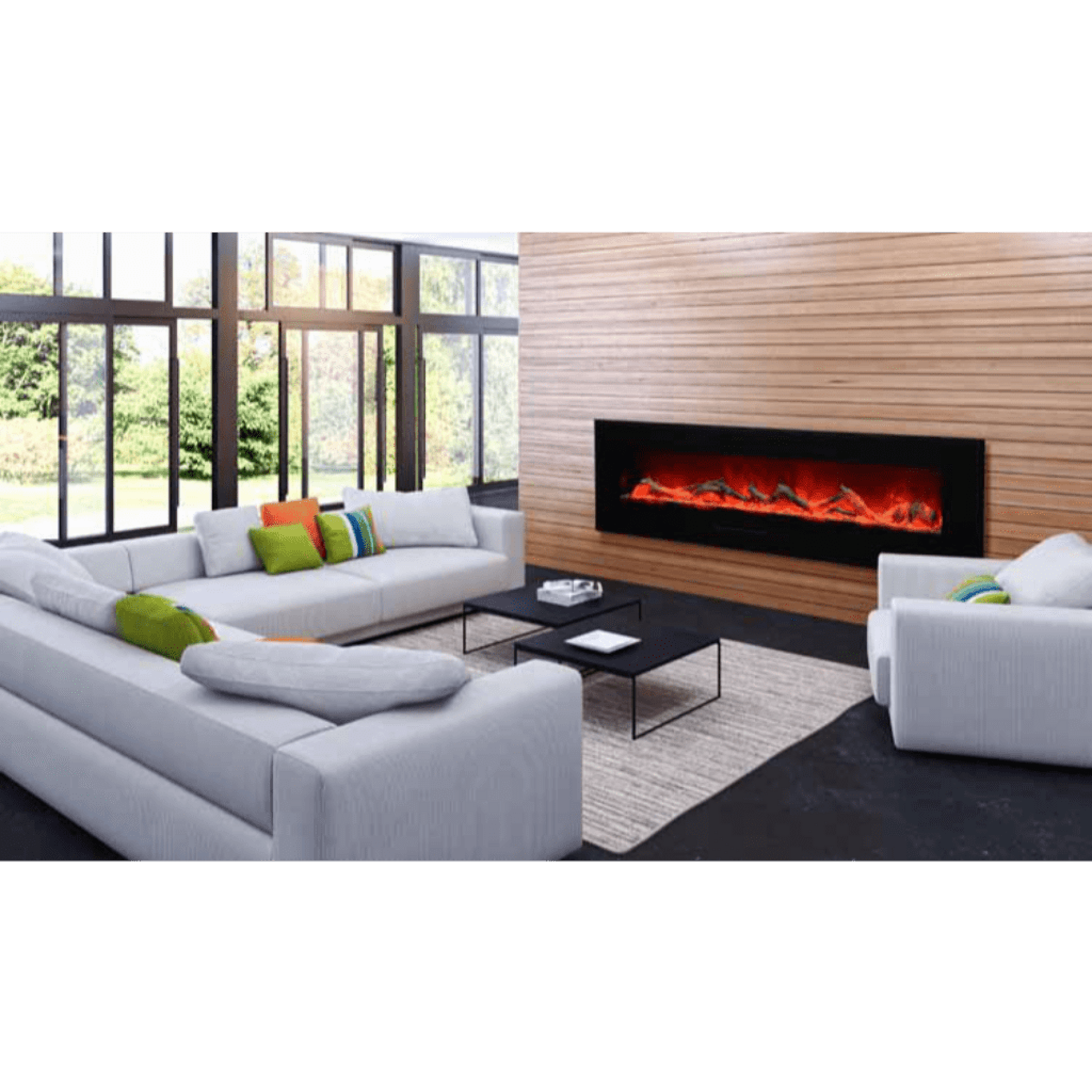 Amantii Wall Mount/Flush Mount 50" Vent-Free Electric Fireplace With Glass Surround and Log Set
