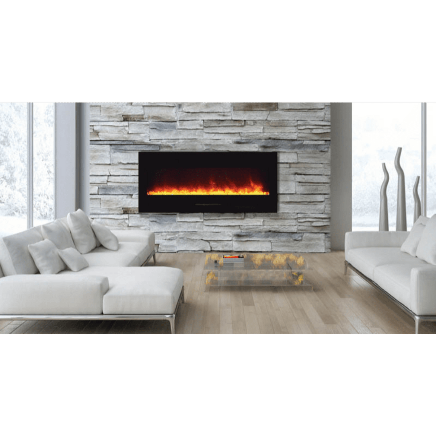 Amantii Wall Mount/Flush Mount 50" Vent-Free Electric Fireplace With Glass Surround and Log Set