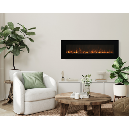 Amantii Wall Mount/Flush Mount 50" Vent-Free Electric Fireplace With Glass Surround and Log Set