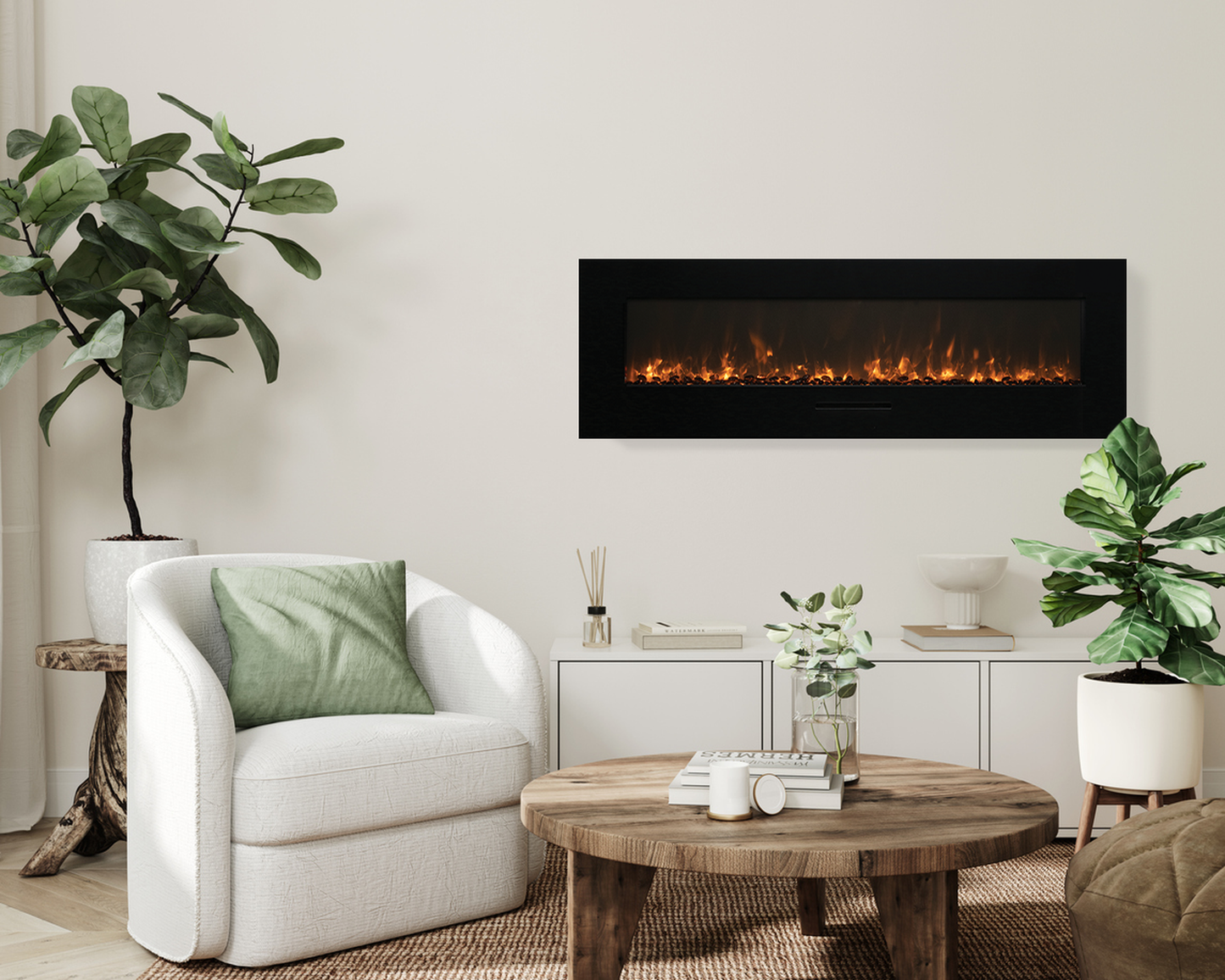Amantii Wall Mount/Flush Mount 50" Electric Fireplace With Glass Surround and Log Set