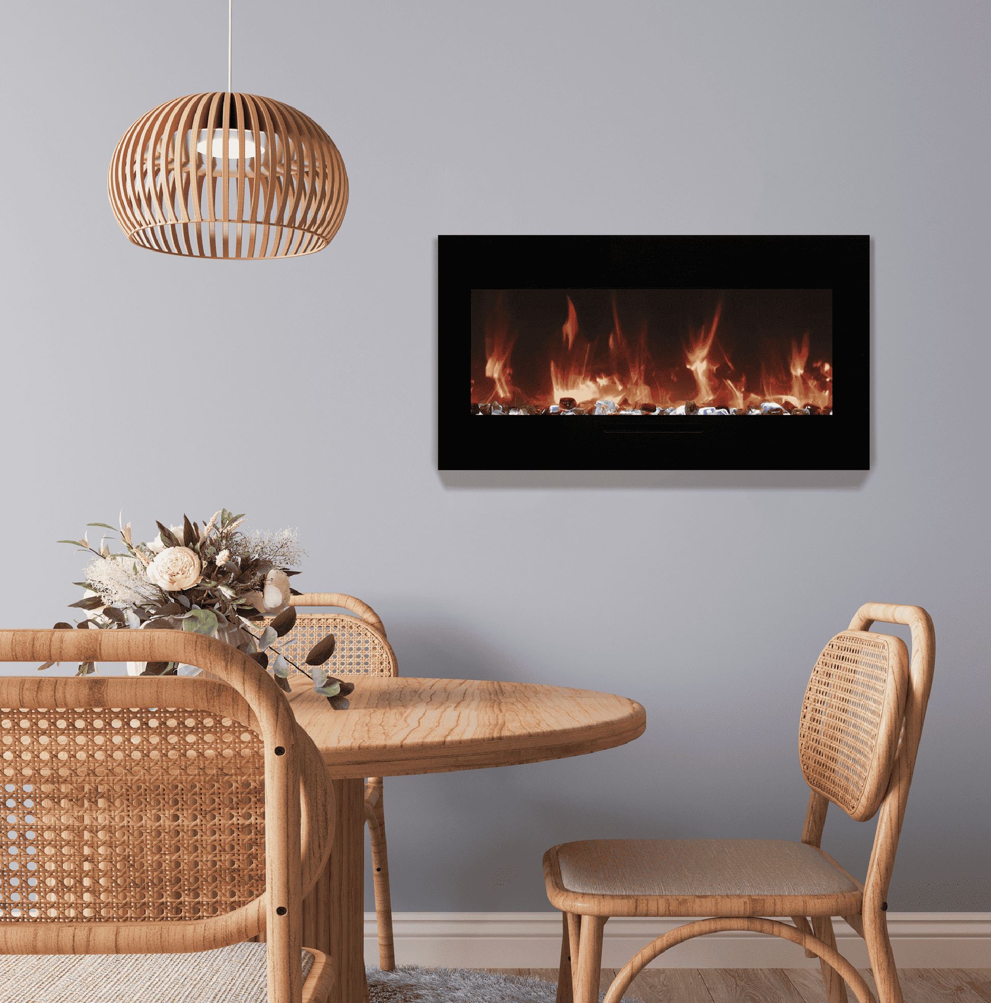 Amantii Wall Mount/Flush Mount 50" Electric Fireplace With Glass Surround and Log Set