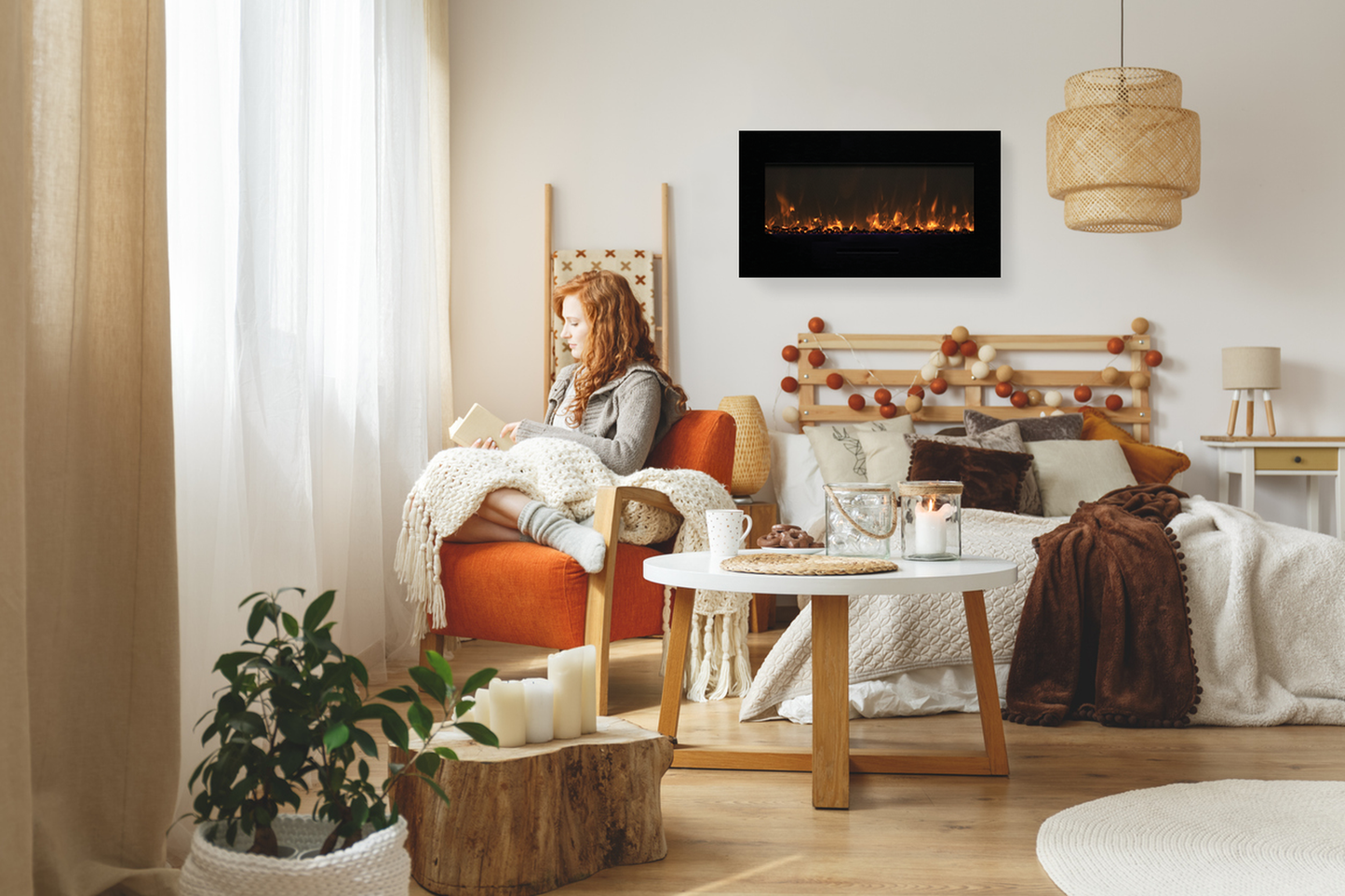 Amantii Wall Mount/Flush Mount 50" Electric Fireplace With Glass Surround and Log Set