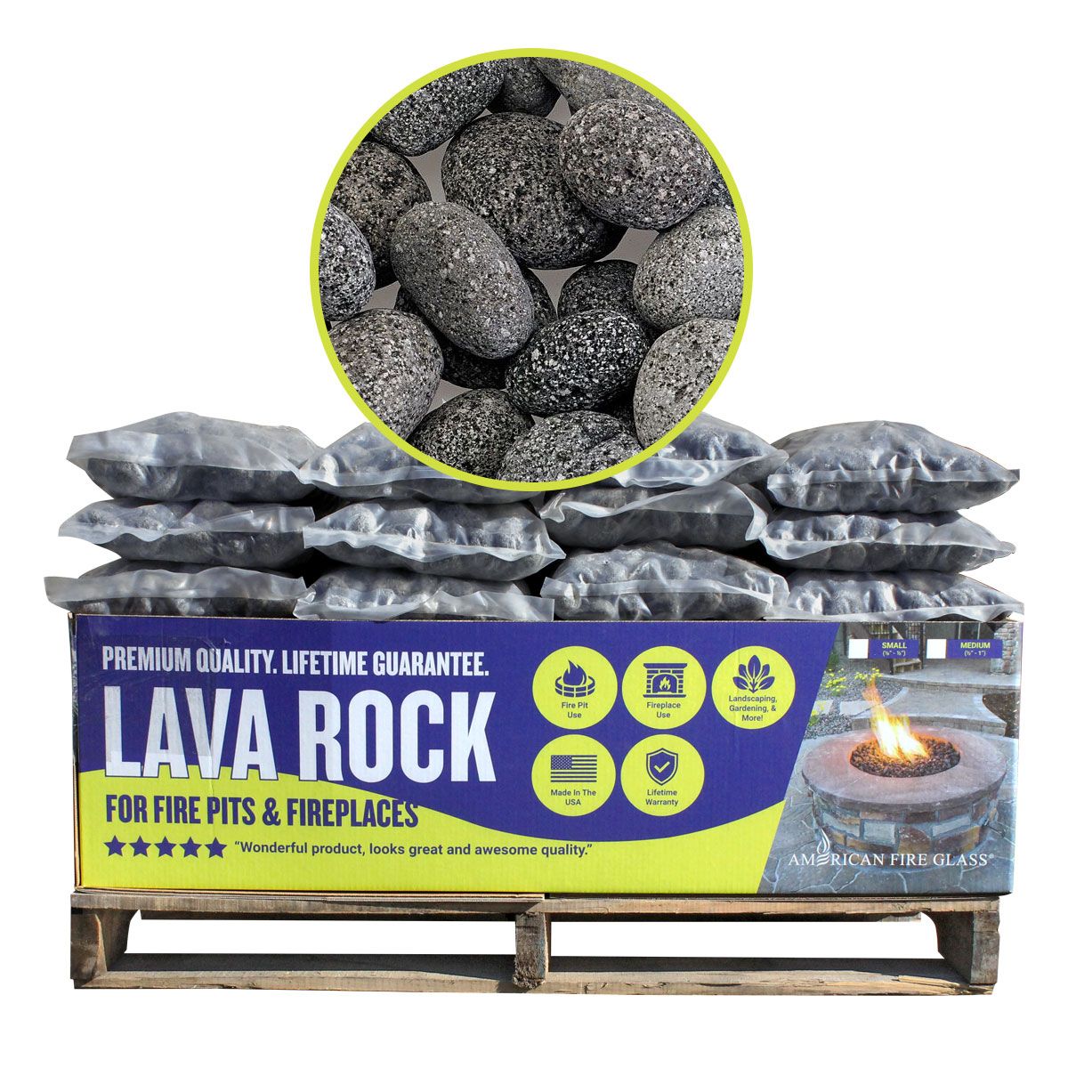 American Fireglass 1" Small Gray Lava Stone Pallet 60 x 20 lbs Bags