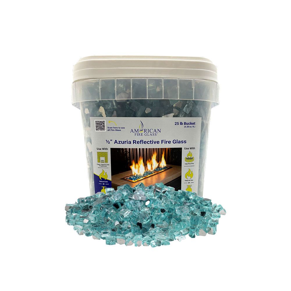 American Fireglass 1/2" Azuria Reflective Fire Glass (25 lbs in Bucket)