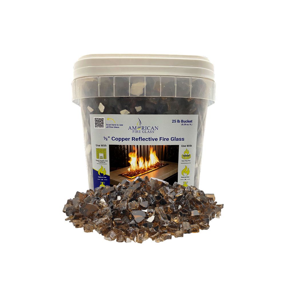 American Fireglass 1/2" Copper Reflective Fire Glass (25 lbs in Bucket)