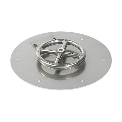American Fireglass 12" Round Stainless Steel Flat Fire Pit Pan with Natural Gas Match Light Kit (6" Ring)