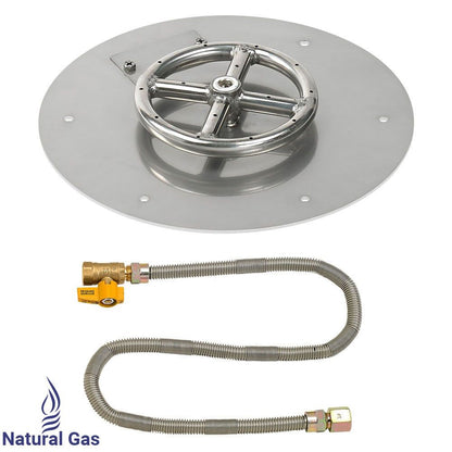 American Fireglass 12" Round Stainless Steel Flat Fire Pit Pan with Natural Gas Match Light Kit (6" Ring)