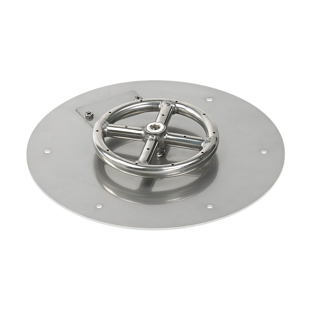 American Fireglass 12" Round Stainless Steel Flat Fire Pit Pan with Propane Match Light Kit (6" Ring)