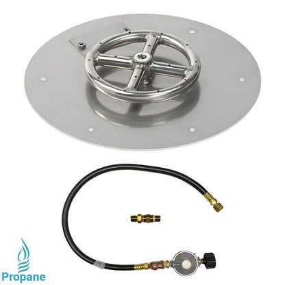 American Fireglass 12" Round Stainless Steel Flat Fire Pit Pan with Propane Match Light Kit (6" Ring)
