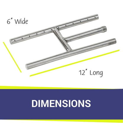 American Fireglass 12" x 6" Stainless Steel H-Style Burner - Natural Gas