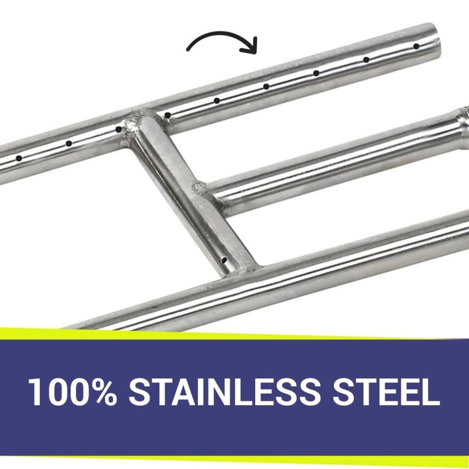 American Fireglass 12" x 6" Stainless Steel H-Style Burner - Natural Gas