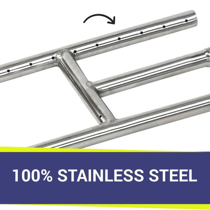 American Fireglass 12" x 6" Stainless Steel H-Style Burner - Natural Gas