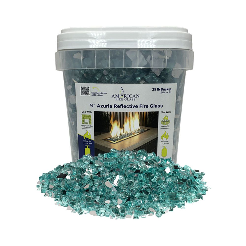 American Fireglass 1/4" Azuria Reflective Fire Glass (25 lbs in Bucket)