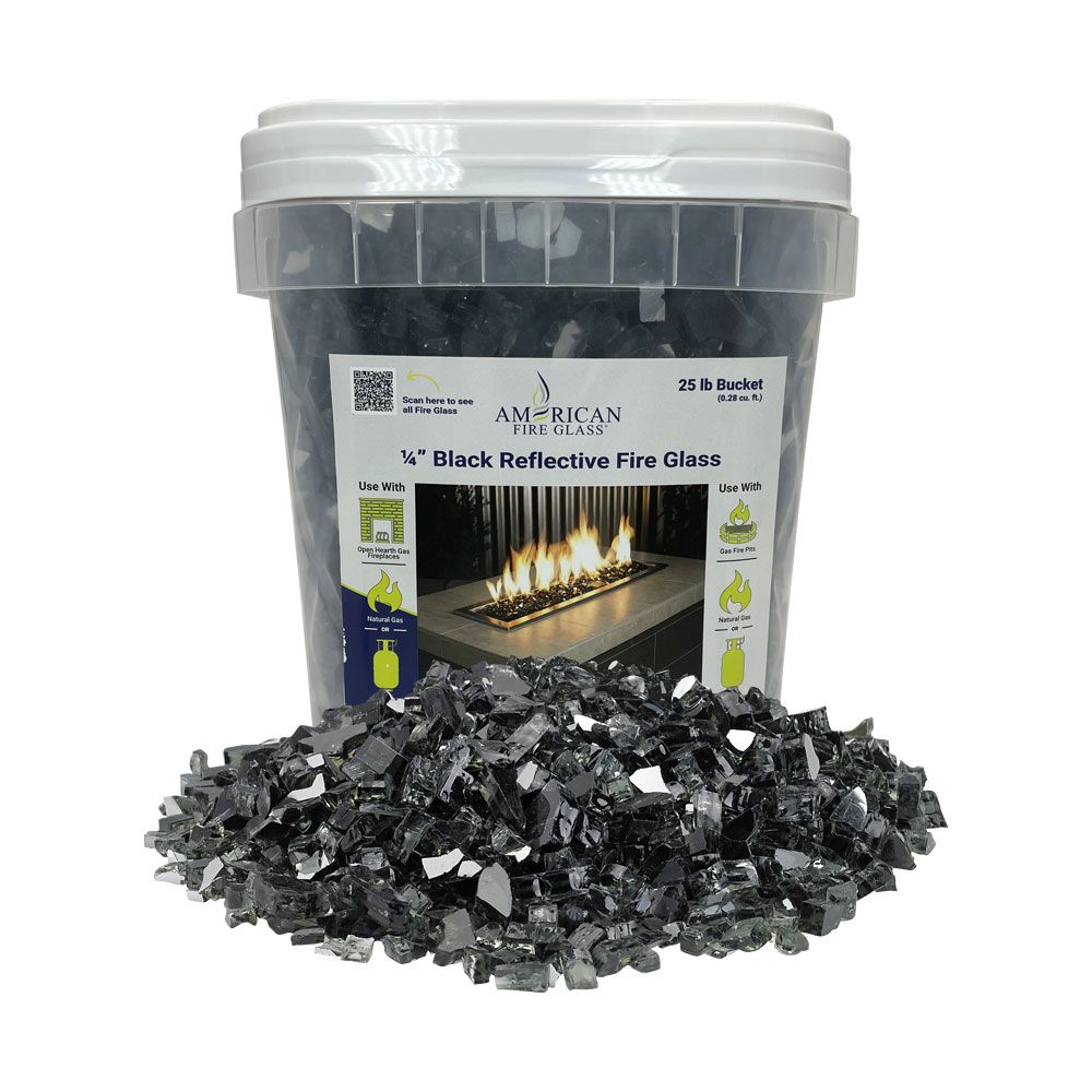 American Fireglass 1/4" Black Reflective Fire Glass (25 lbs in Bucket)