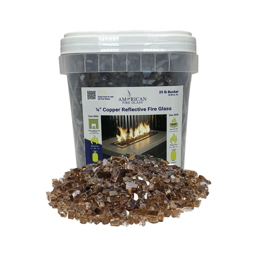 American Fireglass 1/4" Copper Reflective Fire Glass (25 lbs in Bucket)