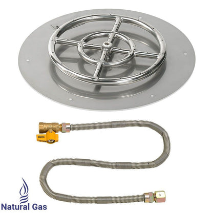 American Fireglass 18" Round Stainless Steel Flat Fire Pit Pan with Natural Gas Match Light Kit (12" Ring)