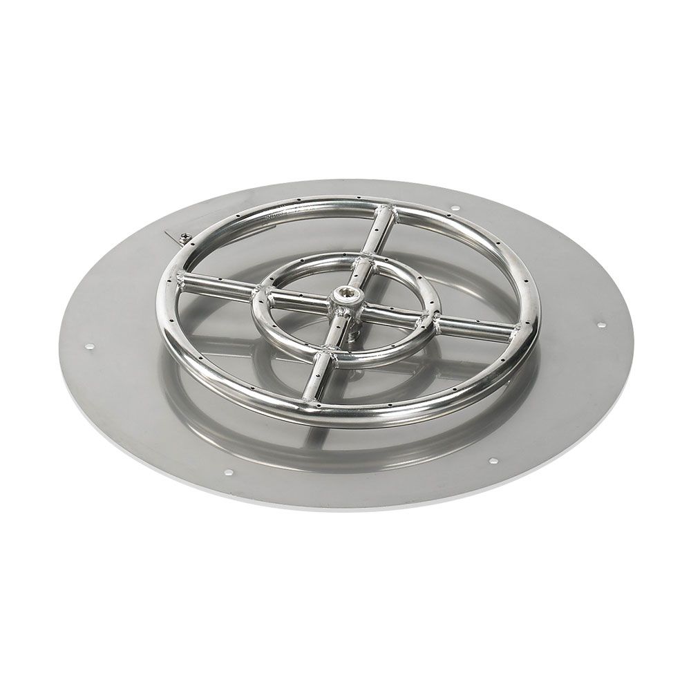 American Fireglass 18" Round Stainless Steel Flat Fire Pit Pan with Natural Gas Match Light Kit (12" Ring)