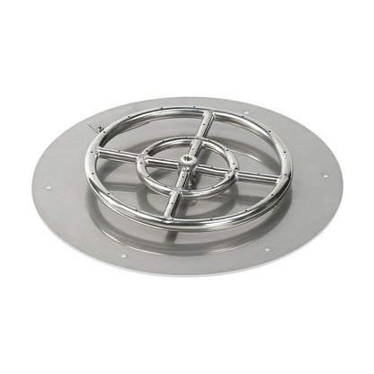 American Fireglass 18" Round Stainless Steel Flat Fire Pit Pan with Natural Gas Match Light Kit (12" Ring)