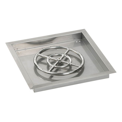 American Fireglass 18" Square Stainless Steel Drop-In Fire Pit Pan with Propane Match Light Kit (12" Ring)