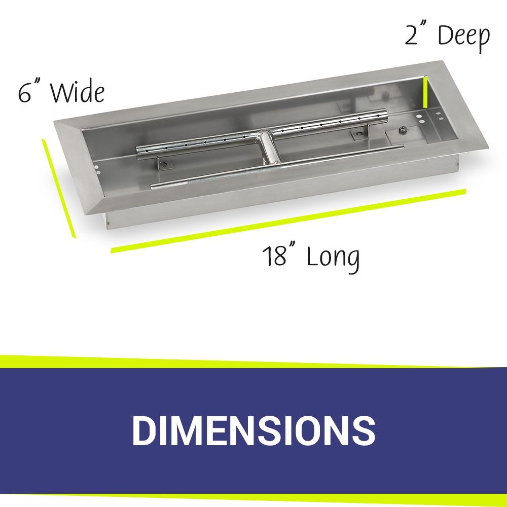American Fireglass 18" x 6" Rectangular Stainless Steel Drop-In Fire Pit Pan