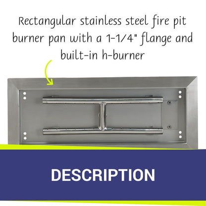 American Fireglass 18" x 6" Rectangular Stainless Steel Drop-In Fire Pit Pan